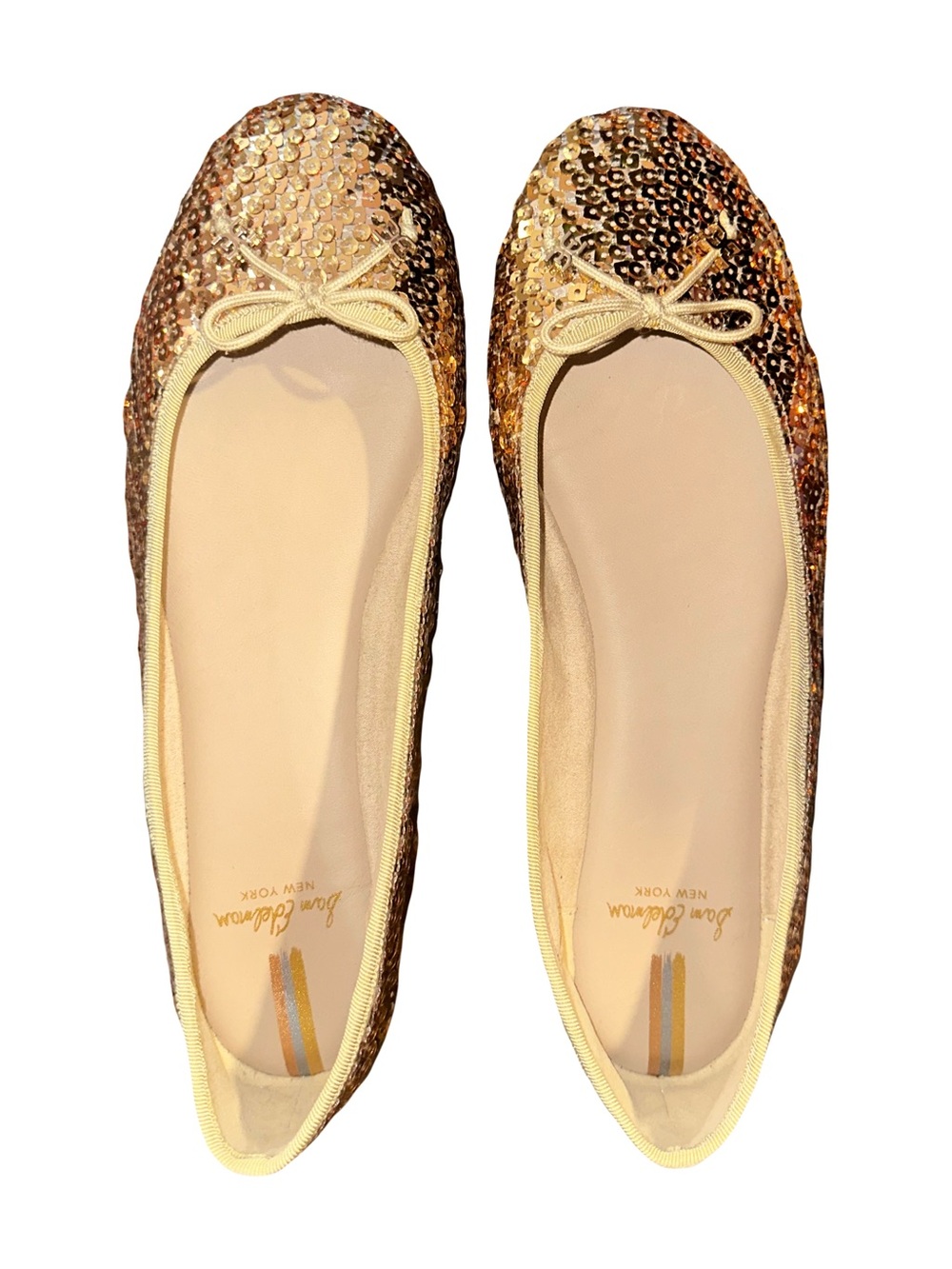 NWOT Sam Edelman Felicia Luxe Glitter Sequin Ballet Flats Bow Gold Metallic 9.5 - Picture 4 of 8